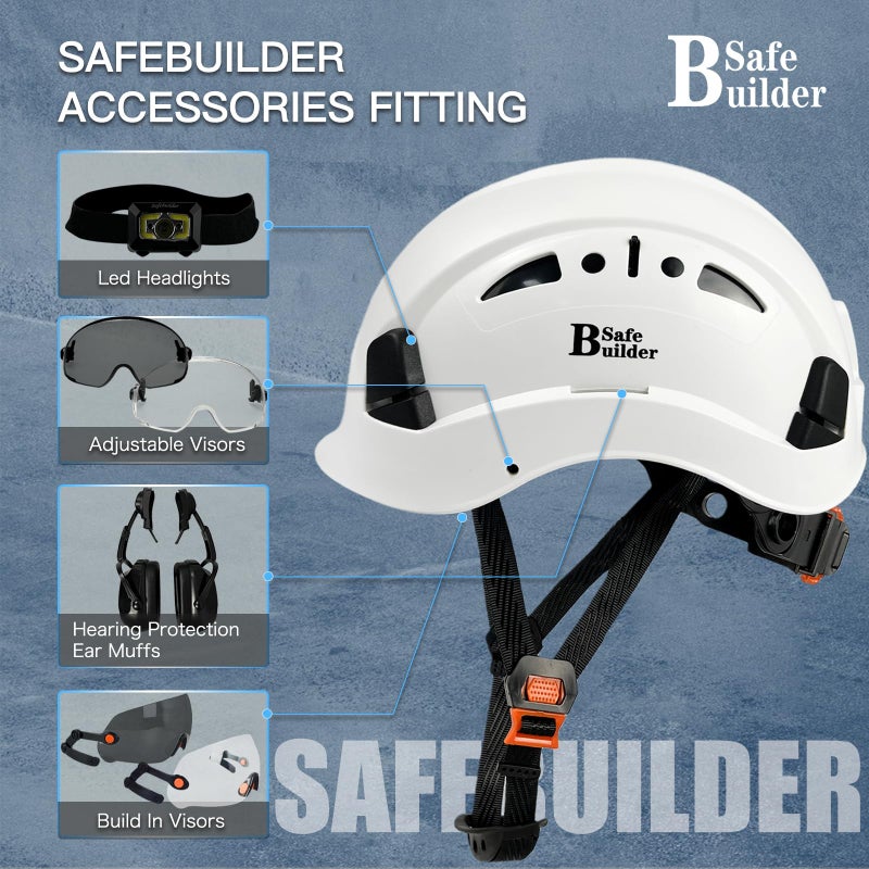SAFEBUILDER خوذة أمان SAFEBUILDER قبعة صلبة قابلة للتعديل وخفيفة الوزن مزودة بفتحات تهوية للعمل للرجال معتمدة من ANSI Z89.1 للصناعة والبناء (01-قبعة صلبة بيضاء فقط) - Image 4